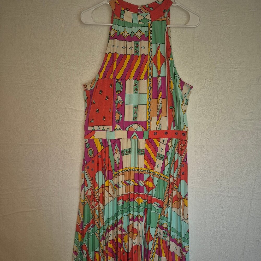 Donna Morgan Pleated Maxi Dress 16 Boho Hippie Floral Preppy Resort Quiet Luxury